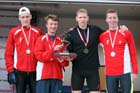 From left to right: Adam Clarke , Jonathann Hay, Andy Vernon and Joshua Grace, Aldershot Franham and District winners of the senior mens National Cross Country Relays, Berry Hill Park, Mansfield. Photo: David T. Hewitson/Sports for All Pics